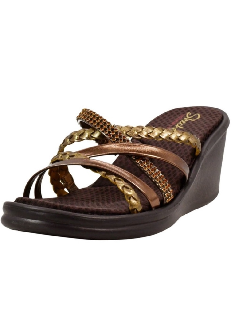 SKECHERS BRONZE RHINESTONE MULTI-STRAP RUMBLER SANDALS